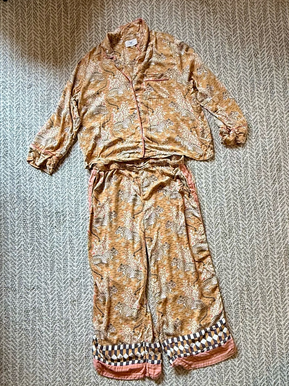 Printfresh Mustard and Rust Printed Women’s Pajama Set with Contrast Trim